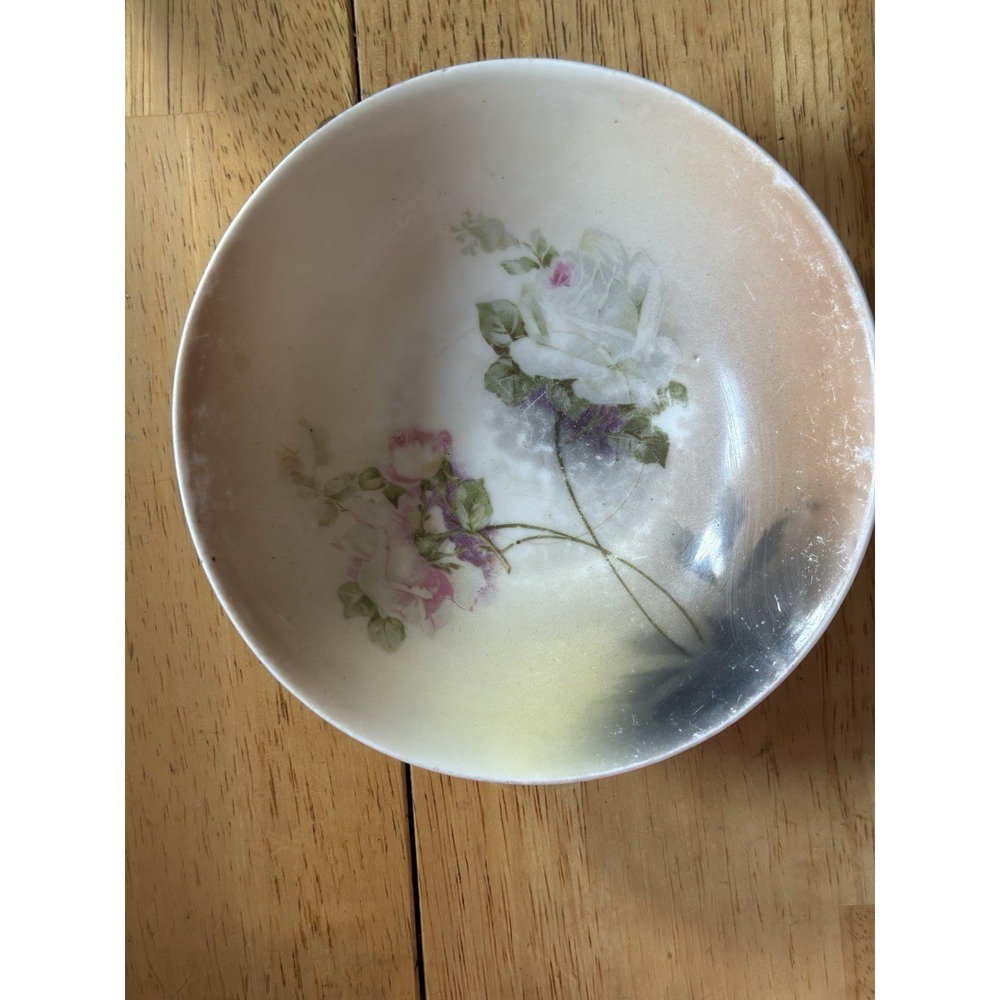 Antique Prussia‎ Royal Rudolstadt Flower & Leaves Porcelain Bowl Gold Trim